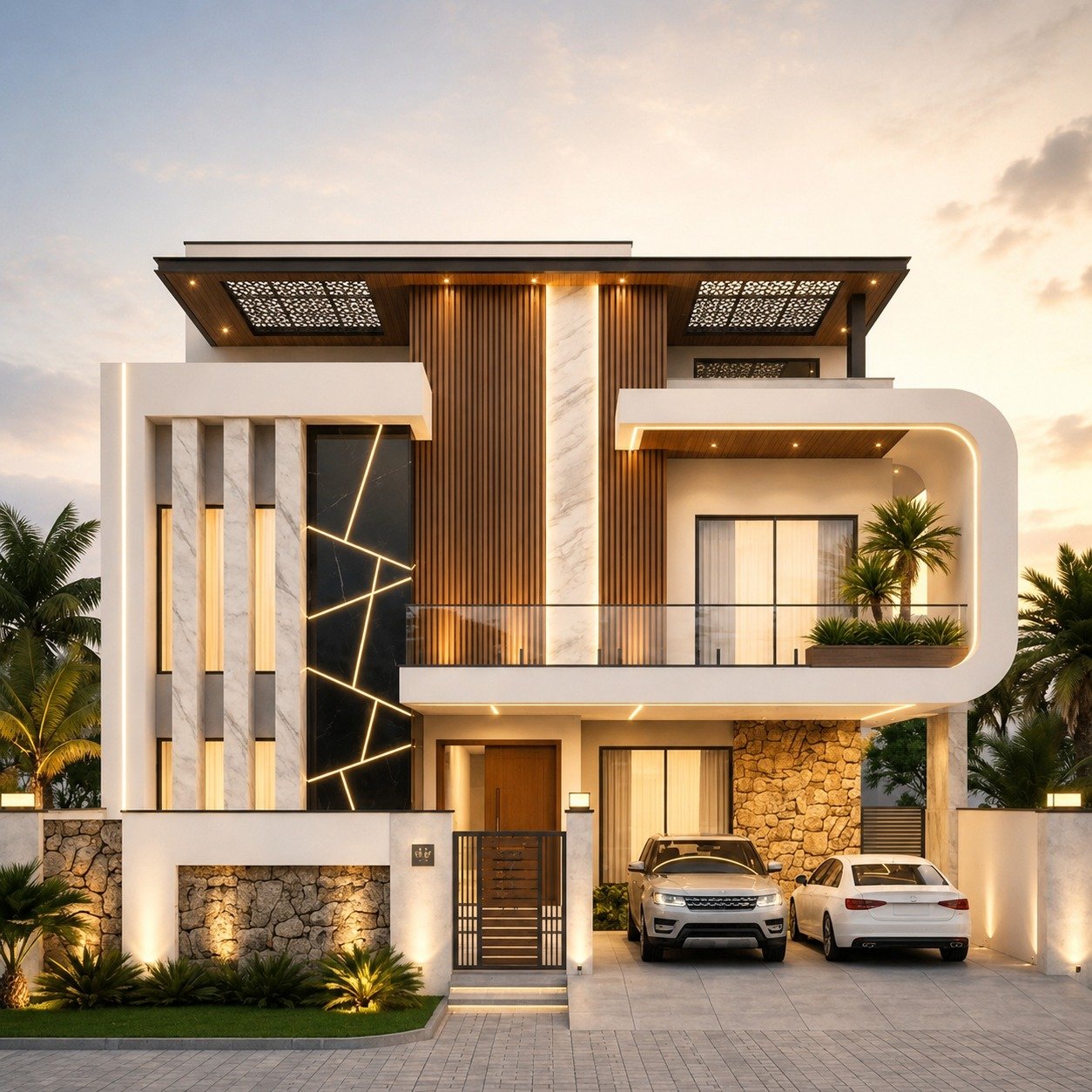 Finished residential interior with warm natural materials