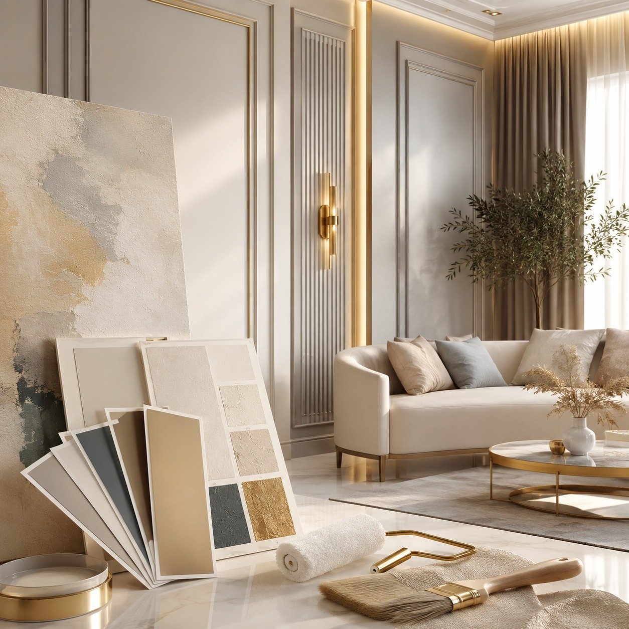 Painted feature wall and decor